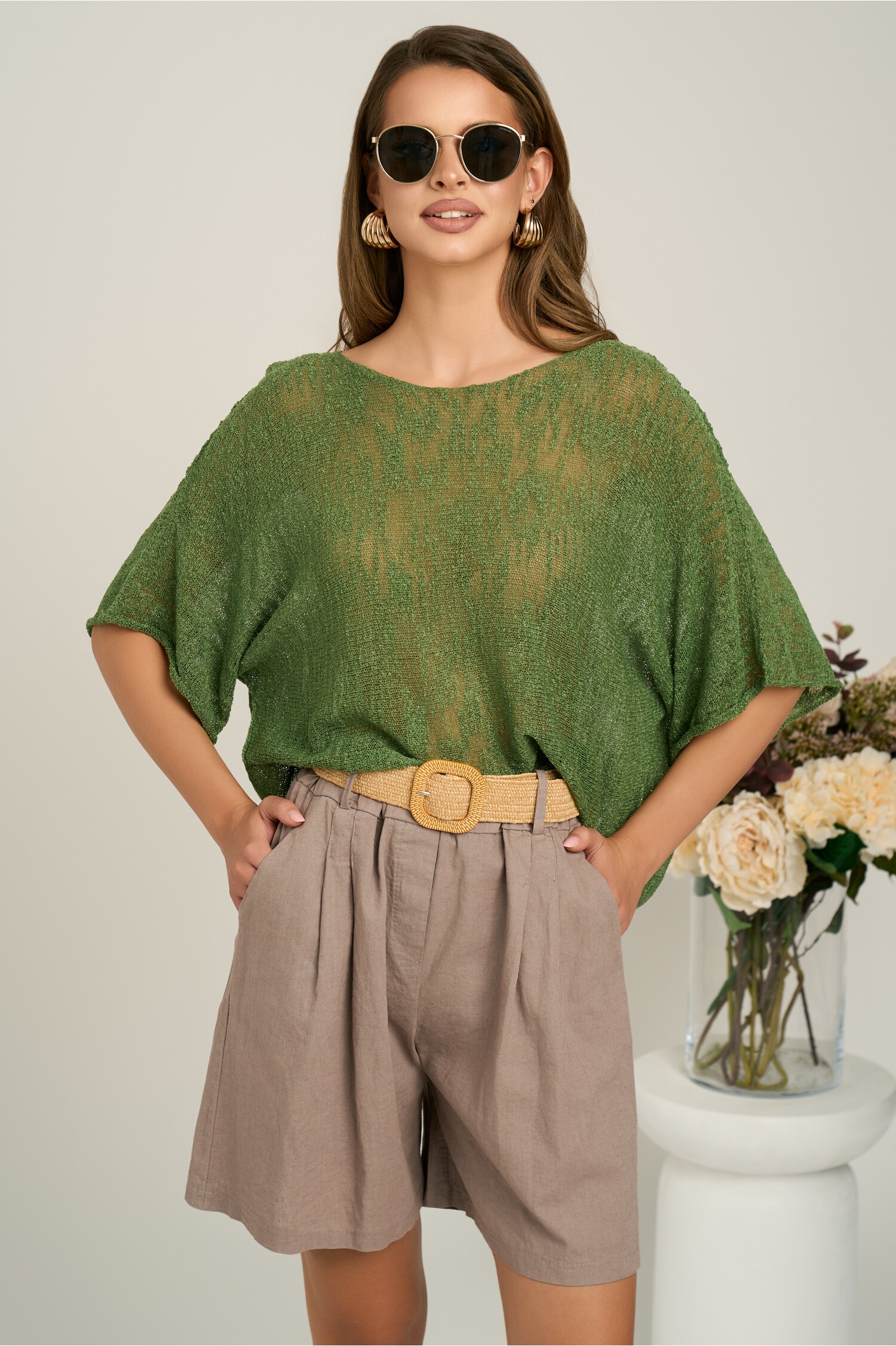 Bluza kaki lejera din tricot subtire