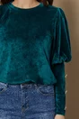 Bluza LaDonna verde din catifea cu nasturi la maneci