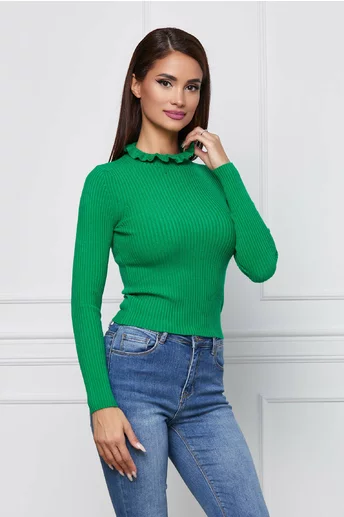 Bluza Lary verde scurta din tricot reiat