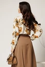 Bluza lejera alba din viscoza cu flori maro si nasturi pe bust, 2, dyfashion.ro