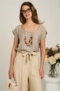 Bluza lejera bej din viscoza cu accesoriu, 1, dyfashion.ro