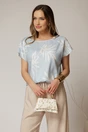 Bluza lejera cu imprimeu bleu si maneci scurte cu adaos de viscoza, 1, dyfashion.ro