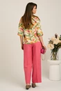 Bluza lejera cu imprimeu fucsia-galben din viscoza cu funda in talie- Viada, 2, dyfashion.ro