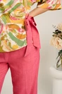 Bluza lejera cu imprimeu fucsia-galben din viscoza cu funda in talie- Viada, 3, dyfashion.ro