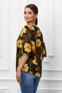 Bluza Liana neagra cu imprimeu floral galben