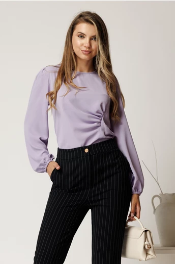 Bluza lila din voal cu fronseu in talie