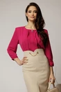 Bluza magenta cu adaos de viscoza cu volanase pe bust si brosa la decolteu, 1, dyfashion.ro