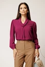Bluza magenta din voal cu croi cambrat si guler tip esarfa, 1, dyfashion.ro