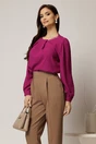 Bluza magenta din voal plin cu perle la decolteu si pliuri, 1, dyfashion.ro
