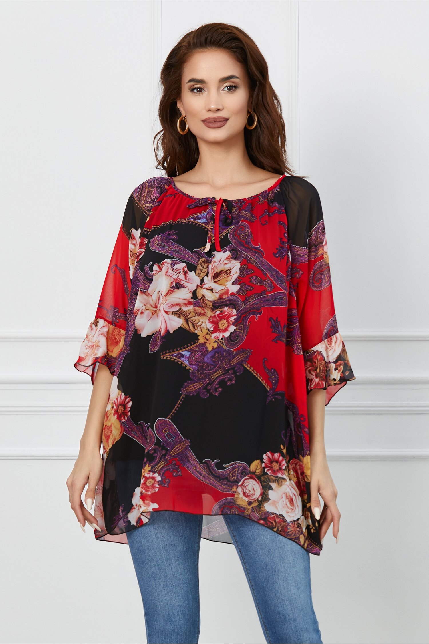 Bluza Maria rosie cu imprimeu floral