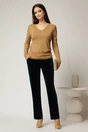 Bluza maro camel din tricot cu decolteu in V si fir lurex, 3, dyfashion.ro