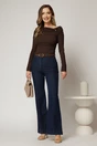 Bluza maro din bumbac cu decolteu barcuta si brosa, 3, dyfashion.ro