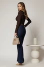 Bluza maro din bumbac cu decolteu barcuta si brosa, 2, dyfashion.ro