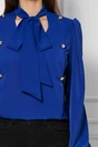 Bluza MBG albastra cu nasturi decorativi si guler tip esarfa