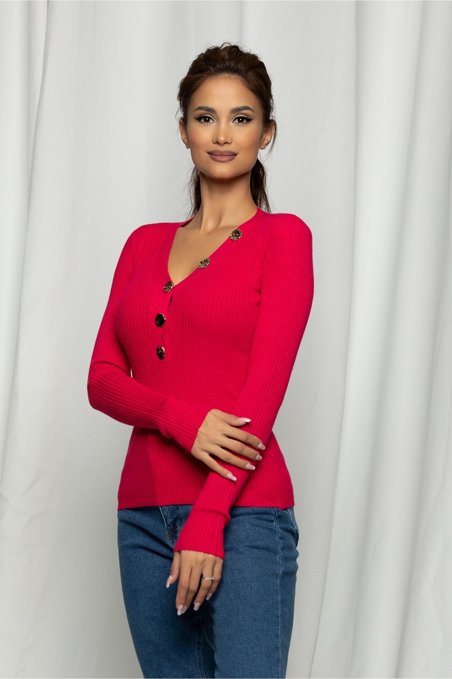 Bluza mihaela fucsia cu nasturi aurii