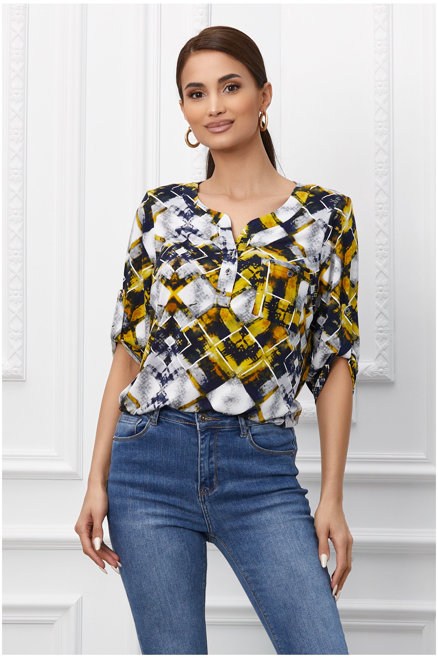 Bluza monica gri cu imprimeu galben