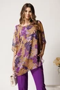 Bluza mov din voal oversized cu imprimeu galben- Viada, 1, dyfashion.ro