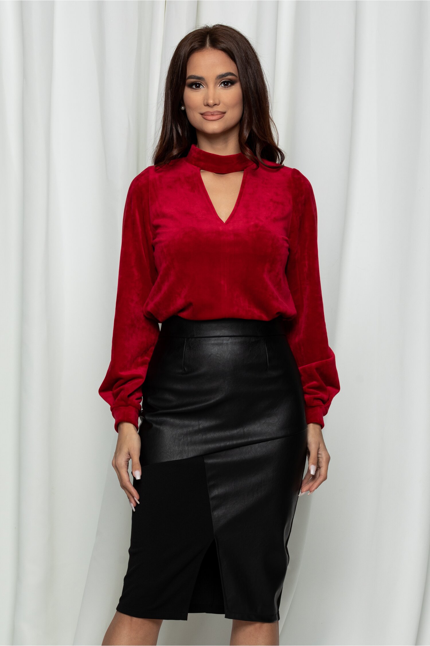 Bluza moze rosie din catifea