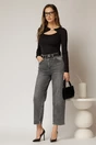 Bluza neagra casual cu decolteu decupat si accesoriu, 3, dyfashion.ro