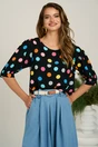 Bluza neagra cu buline colorate lejera din viscoza, 1, dyfashion.ro