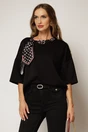 Bluza neagra cu esarfa cu buline la decolteu si adaos de vascoza, 1, dyfashion.ro