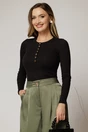 Bluza neagra din bumbac croi mulat cu maneca lunga, 1, dyfashion.ro