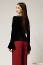 Bluza neagra din catifea cu maneci clopot snur si nasturi la decolteu, 2, dyfashion.ro