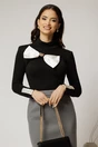 Bluza neagra din tricot cu funda maxi alba, 1, dyfashion.ro