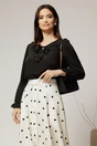 Bluza neagra eleganta cu volanase si snur la decolteu, 1, dyfashion.ro