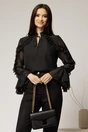Bluza neagra eleganta din voal plin cu volanase pe maneci si snur la decolteu, 1, dyfashion.ro