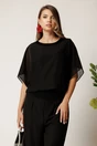 Bluza negra din voal lejera cu banda elastica si lurex, 1, dyfashion.ro