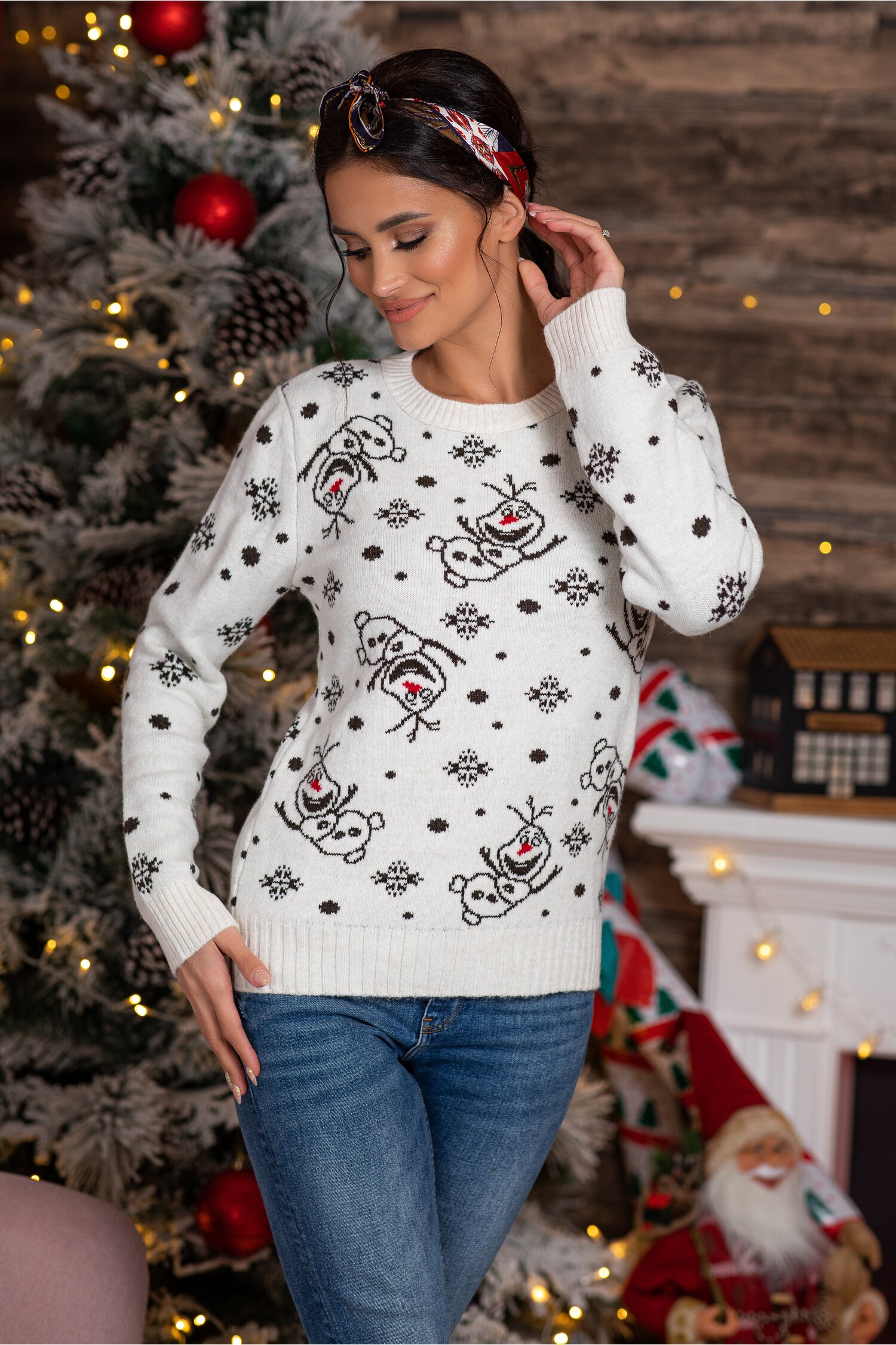 Bluza olaf alba cu imprimeu de iarna