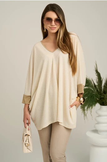 Bluza oversize ivory cu mansete aurii