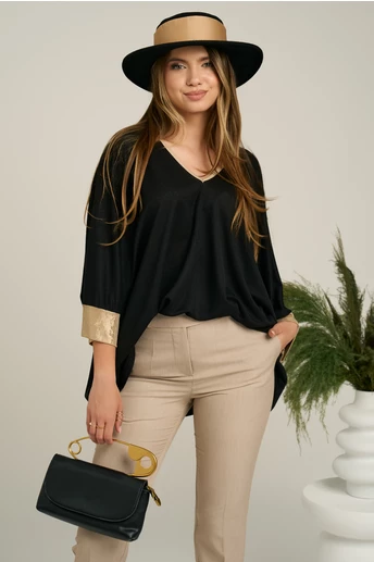 Bluza oversize neagra cu mansete aurii