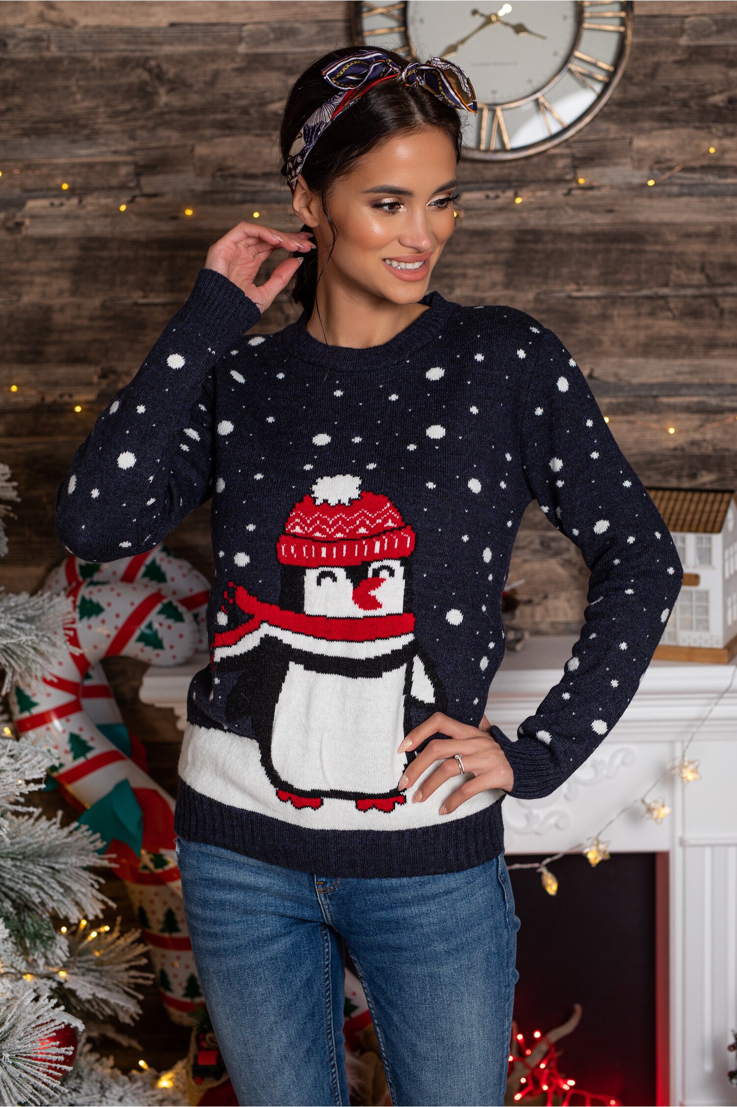 Bluza penguin bleumarin cu imprimeu de iarna