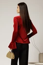 Bluza rosie din catifea cu maneci clopot snur si nasturi la decolteu, 2, dyfashion.ro