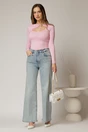 Bluza roz casual cu decolteu decupat si accesoriu, 3, dyfashion.ro