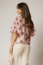 Bluza roz cu buline mari din tencel cu maneci bufante si guler funda, 2, dyfashion.ro