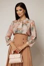 Bluza roz cu imprimeu abstract si aplicatie tip cravata, 1, dyfashion.ro