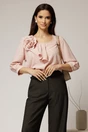 Bluza roz din triplu voal cu floare si volanas la bust, 1, dyfashion.ro