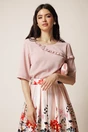 Bluza roz din viscoza lejera cu volanas pe bust, 1, dyfashion.ro