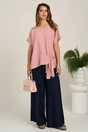 Bluza roz din viscoza oversized cu funda in talie, 2, dyfashion.ro