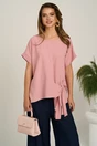 Bluza roz din viscoza oversized cu funda in talie, 1, dyfashion.ro