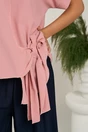 Bluza roz din viscoza oversized cu funda in talie, 3, dyfashion.ro