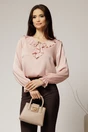 Bluza roz eleganta cu volanase si snur la decolteu, 1, dyfashion.ro