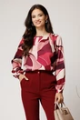 Bluza roz eleganta din voal satinat cu imprimeu magenta si perle pe umar, 1, dyfashion.ro