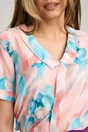 Bluza roz piersica din viscoza lejera cu imprimeu turcoaz, 3, dyfashion.ro