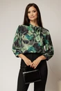 Bluza cu imprimeuri verzi si funda la decolteu, 1, dyfashion.ro