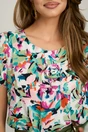 Bluza verde cu imprimeu fucsia din viscoza lejera cu floare la bust, 3, dyfashion.ro