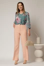 Bluza verde cu imprimeuri florale si volan pe bust, 3, dyfashion.ro